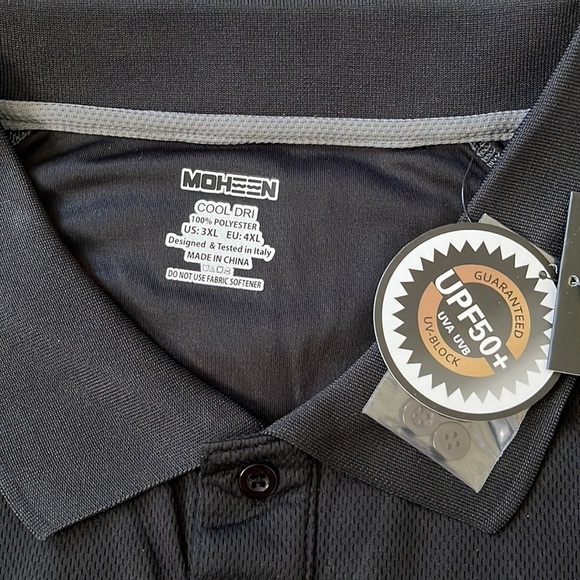 MOHEEN 12129 MENS LIGHTWEIGHT SHORT SLEEVE COOL DRI POLO TOP BLACK/GRAY SIDE 3XL - Picture 5 of 9
